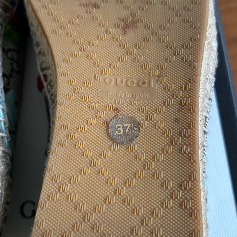 Gucci Blooms Supreme blue floral  Espadrilles red leather trim - Picture 10 of 12